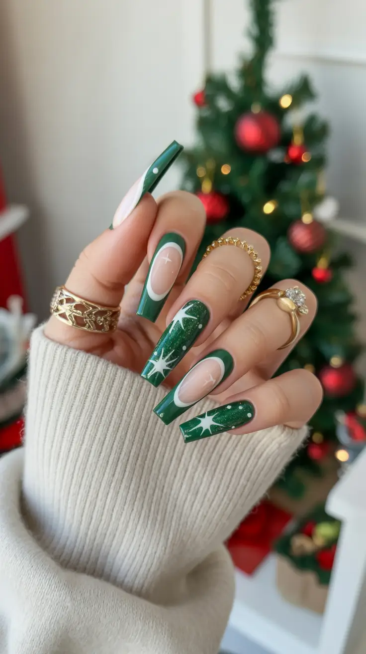 Best Christmas Tree Nails 2025 Emerald Starry Nights