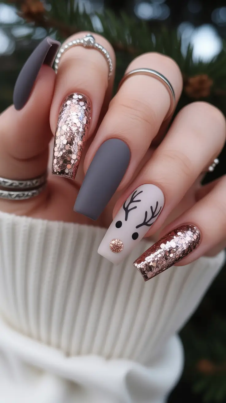 Best Christmas Tree Nails 2025 Reindeer Rose Gold