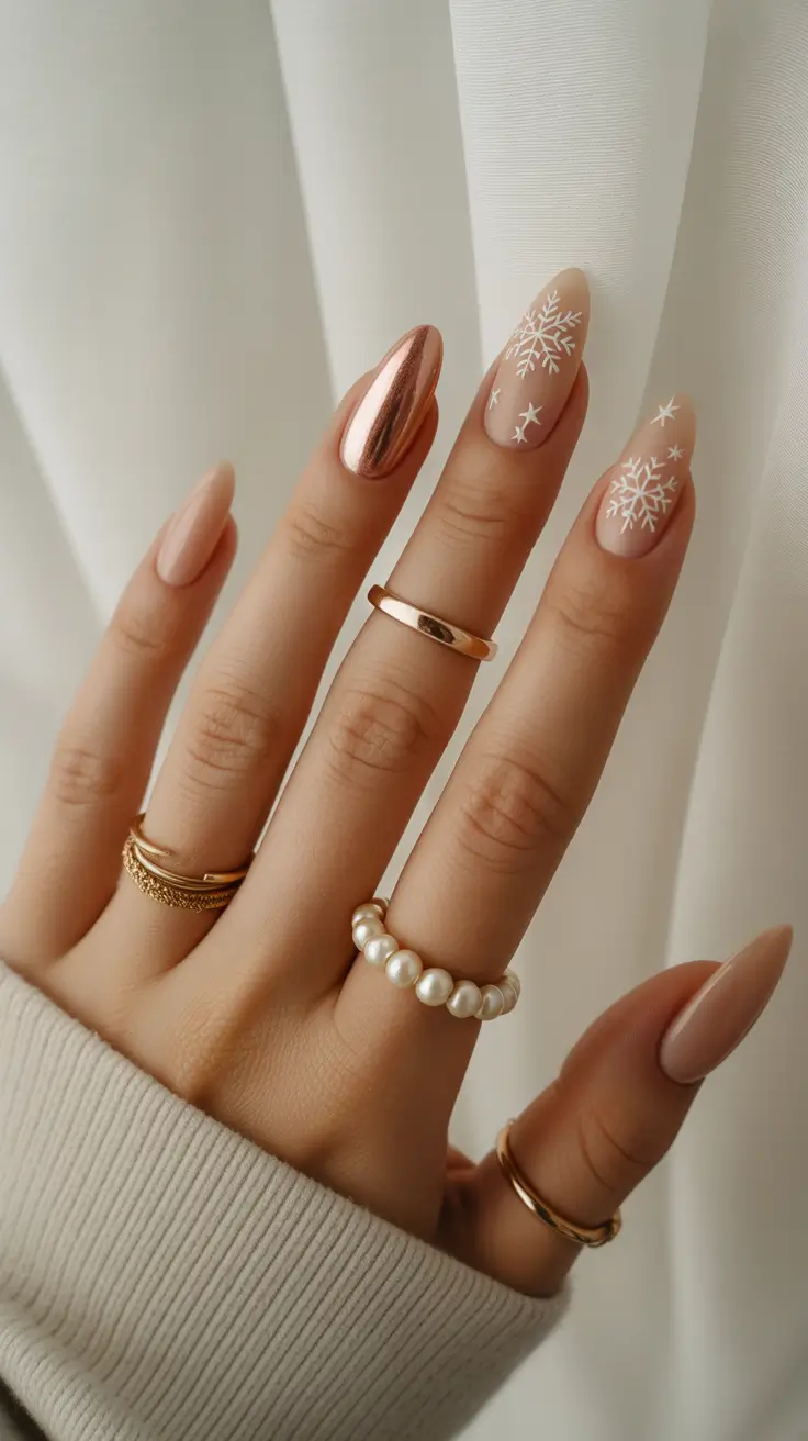 Best Christmas Tree Nails 2025 Golden Snowflake Serenity