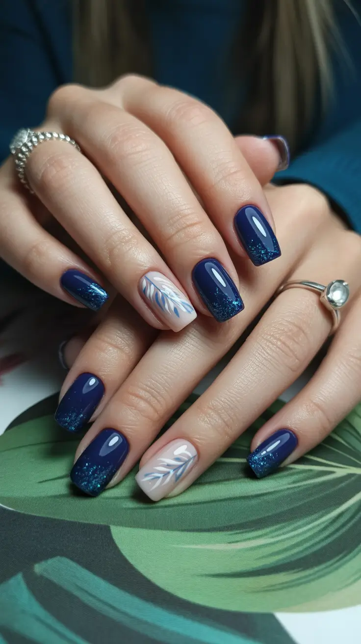 Best Christmas Tree Nails 2025 Midnight Blue Frost