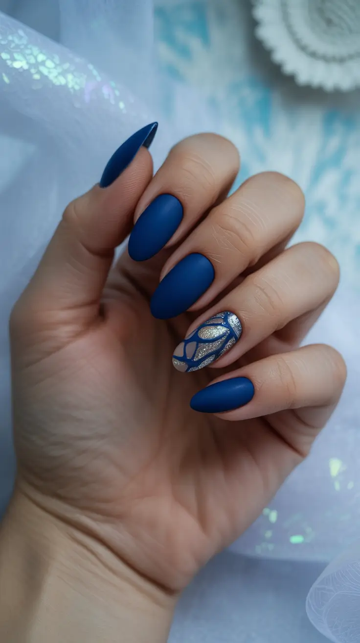 Best Christmas Tree Nails 2025 Royal Blue and Gold Glow