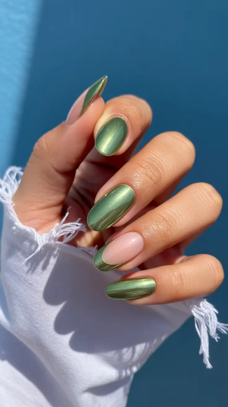 Best Christmas Tree Nails 2025 Metallic Green Chrome