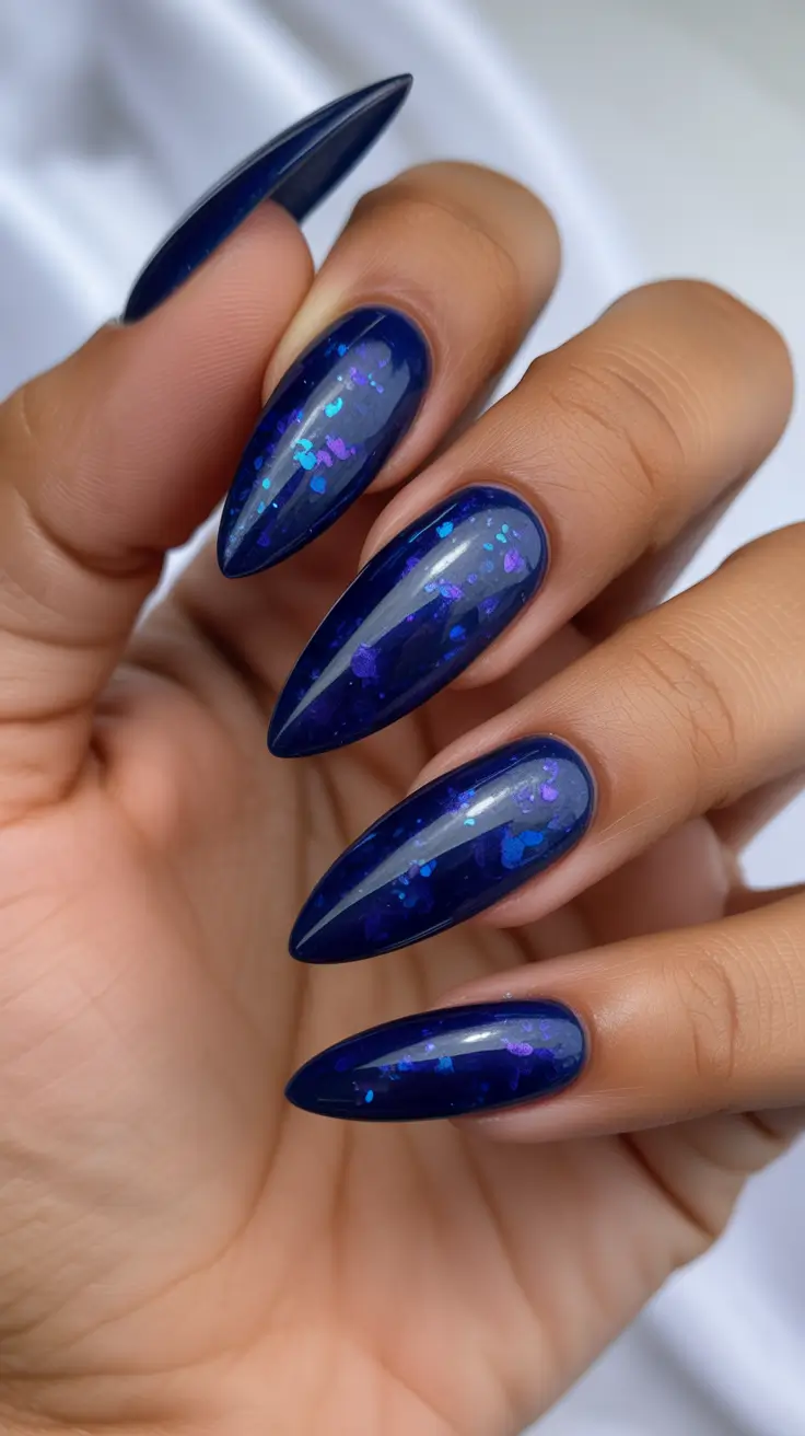 Best Nail Art for Christmas 2025 Galactic Blue Sparkle