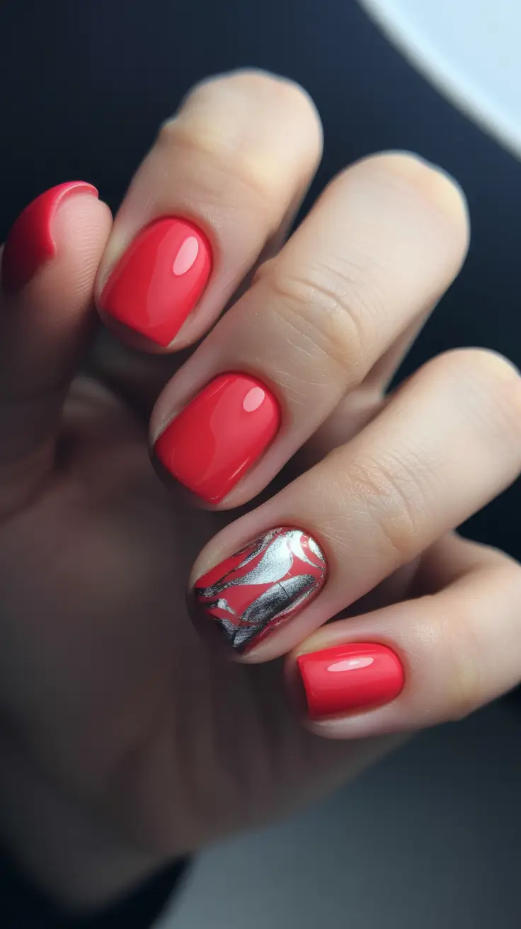 Best Nail Art for Christmas 2025 Red and Silver Swirl Energy