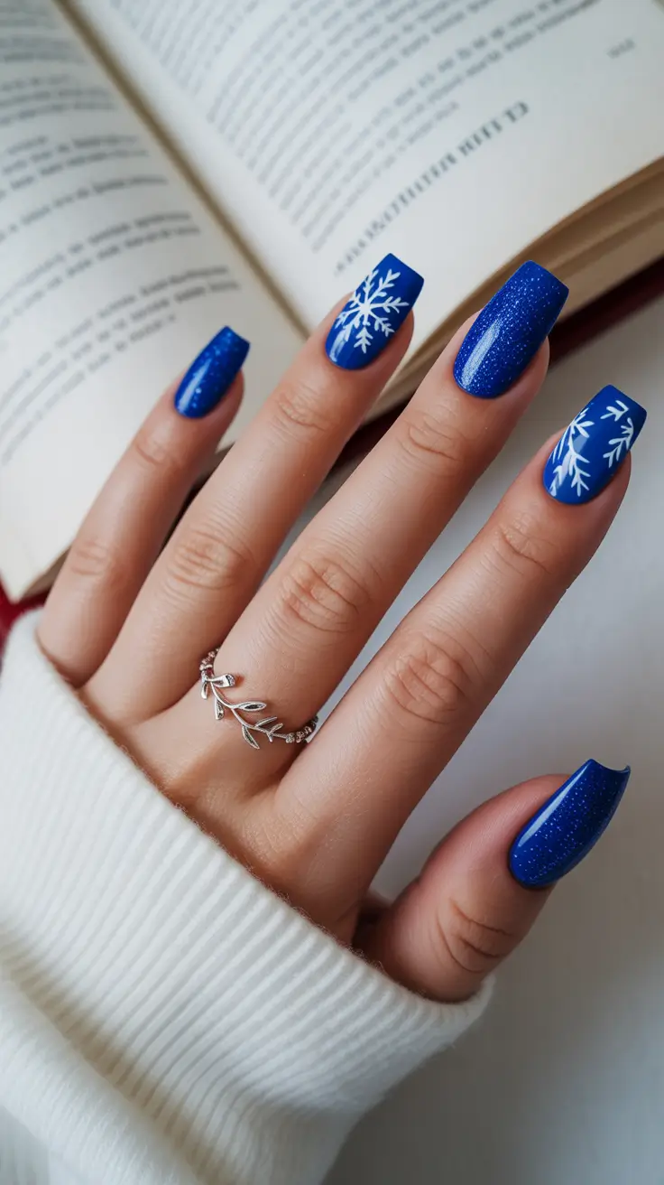 Best Nail Art for Christmas 2025 Blue Snowflake Dreams