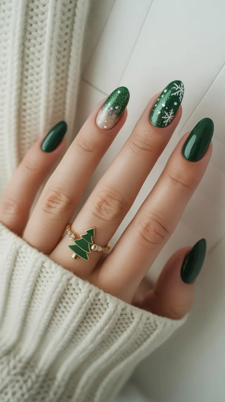 Best Nail Art for Christmas 2025 Evergreen Sparkle