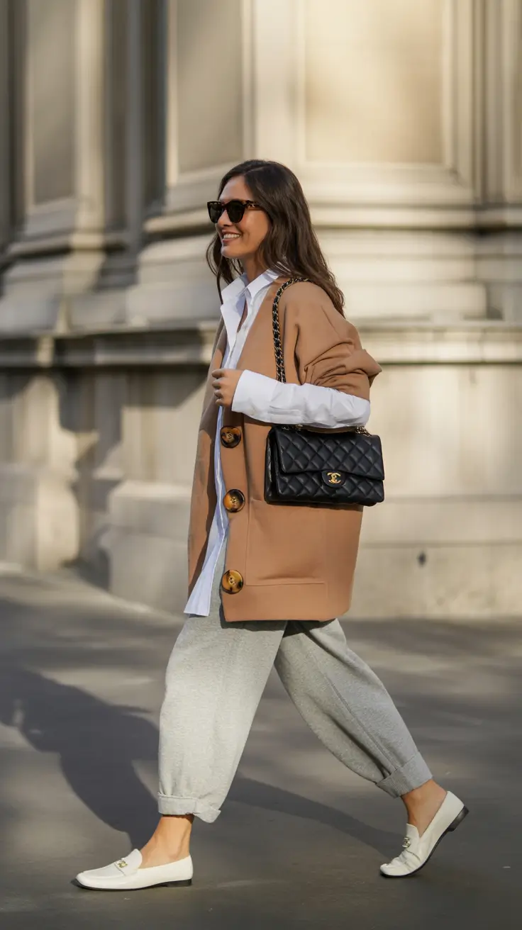 business casual outfits for women Relaxed Chic in Camel and Gray