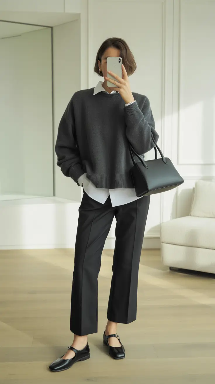 business casual outfits for work Modern Monochrome Layers