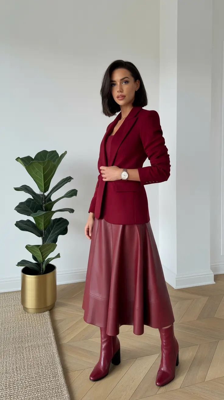 business casual outfits 2026 Wine-Toned Power