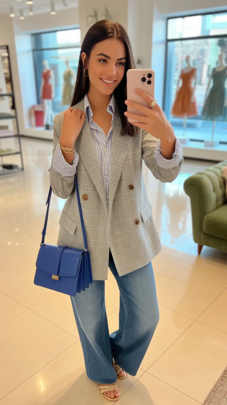 business casual outfits for work Smart Layers with a Pop of Blue