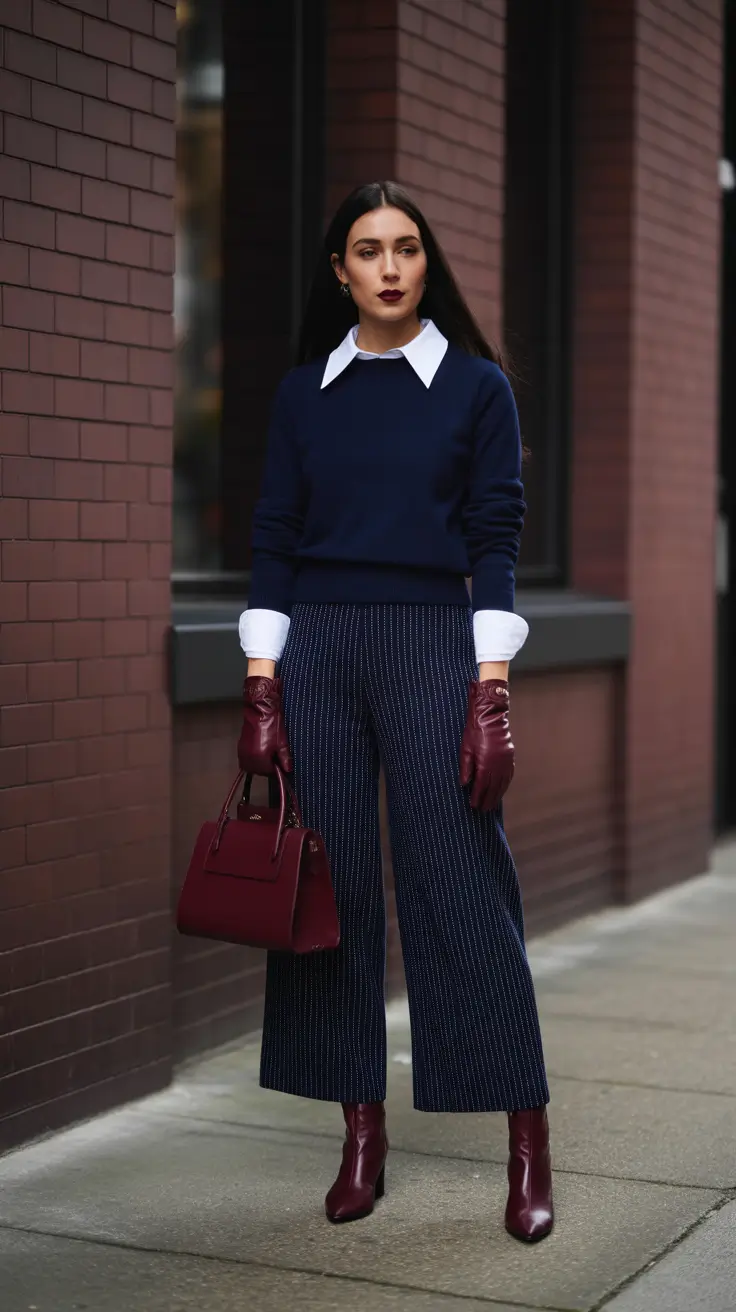 business casual outfits winter Wine-Toned Elegance