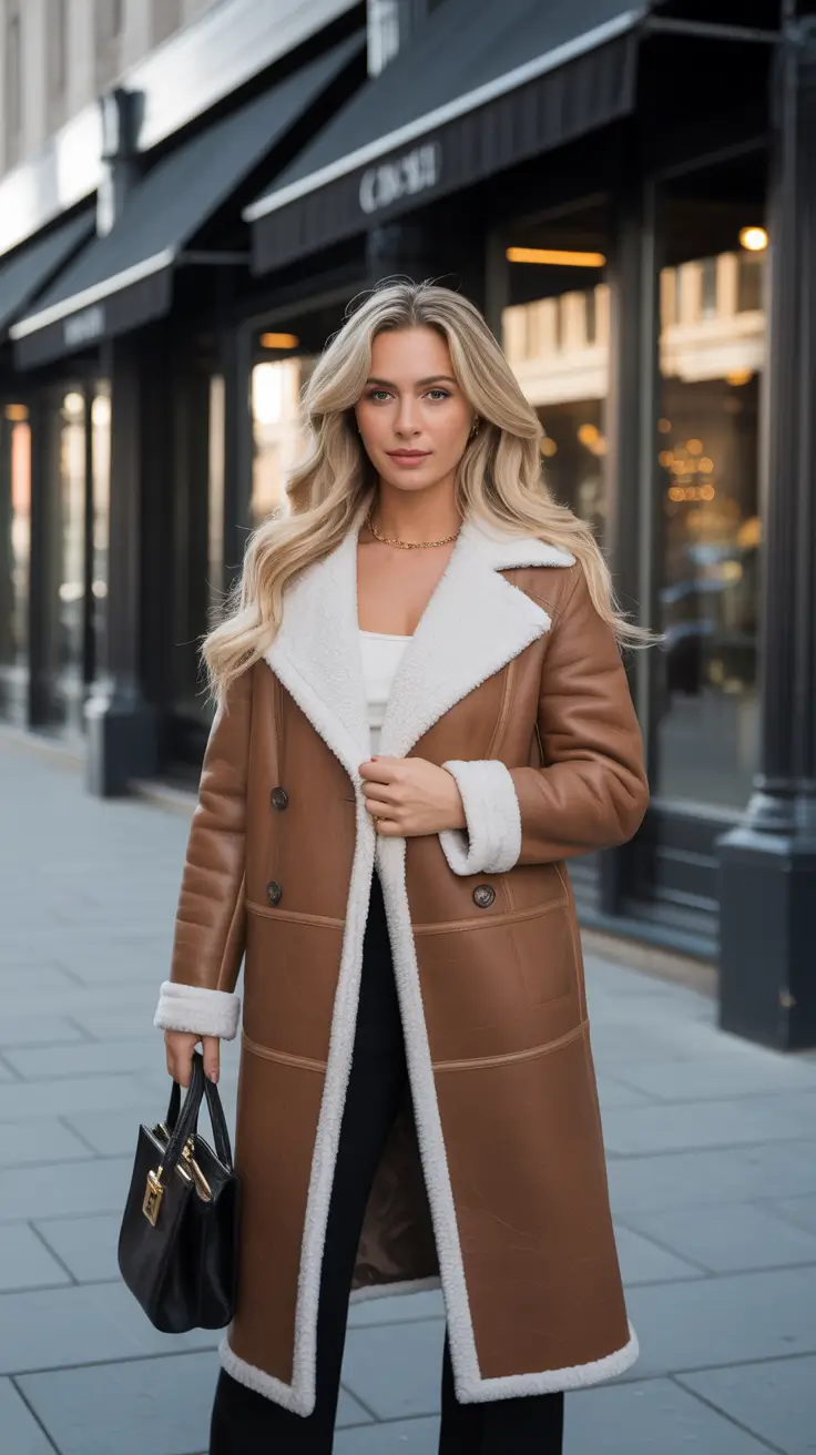 casual outfits for women 2026 Timeless Warmth Camel Shearling Coat and Monochrome Layers