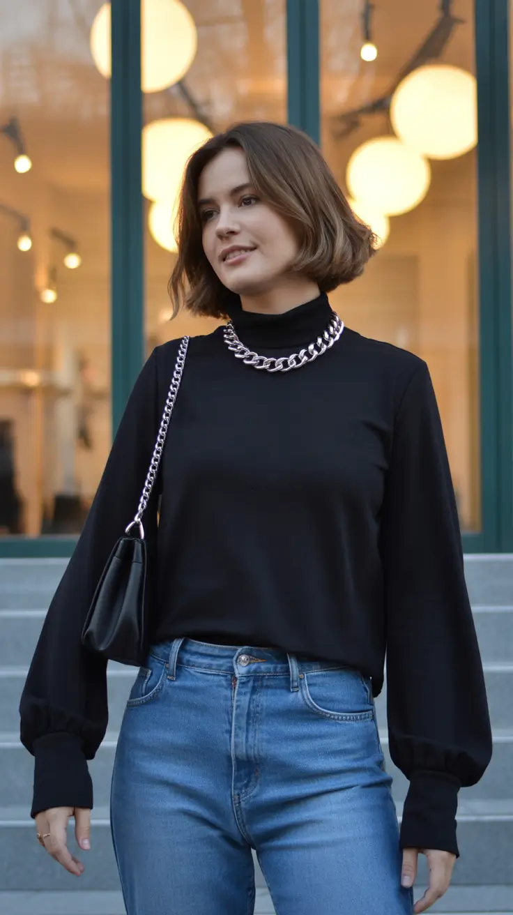 casual outfits for women 2026 Urban Simplicity Black Knit and Silver Accents