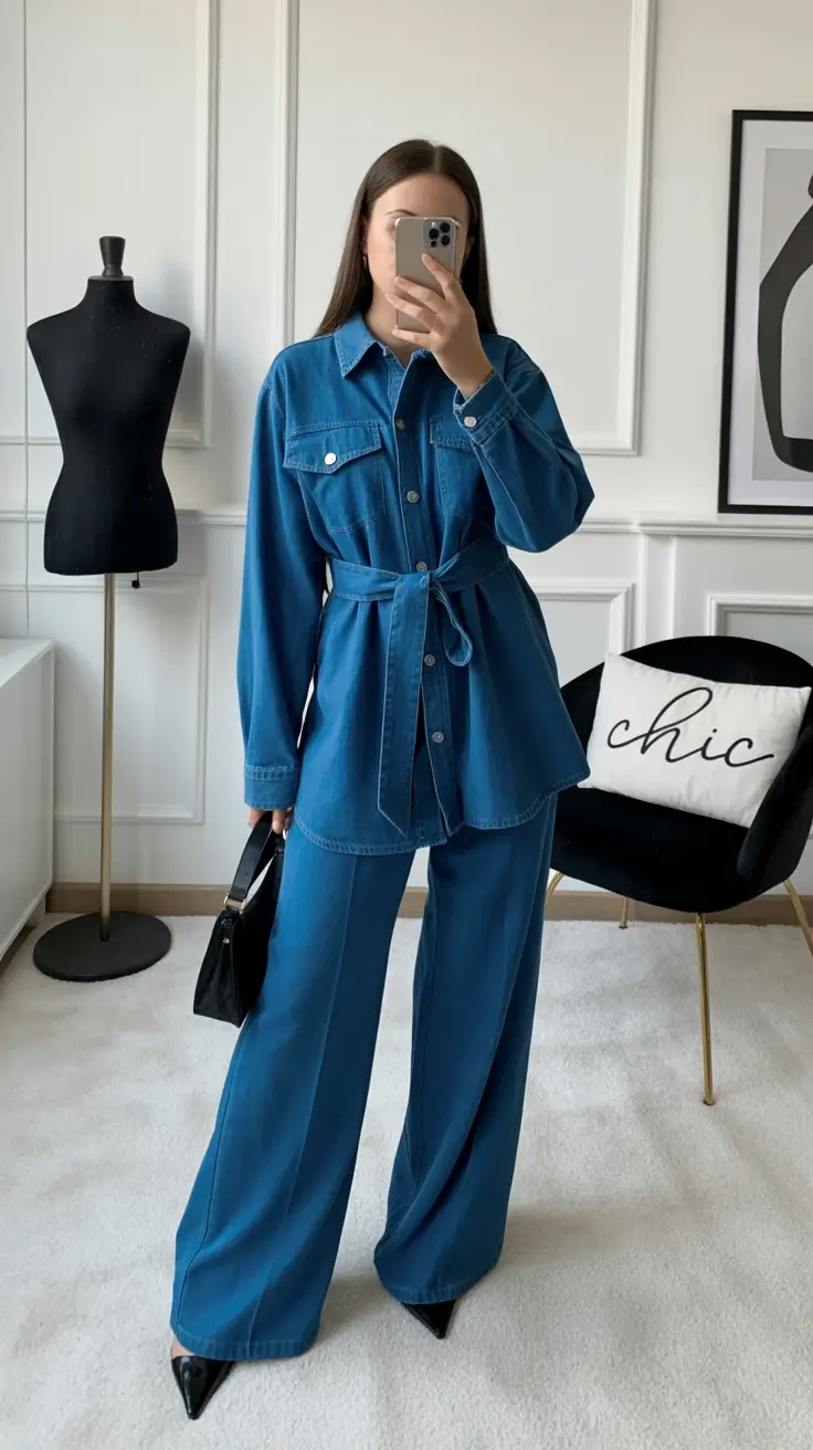 casual outfits for women 2026 Denim Revival Monochrome Power Set