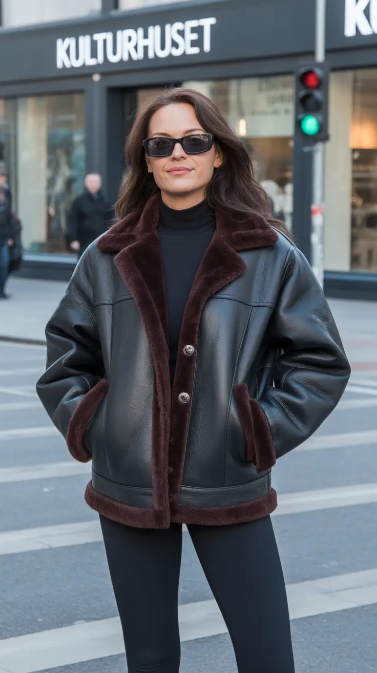 casual outfits for women 2026 Modern Edge Leather Shearling Contrast