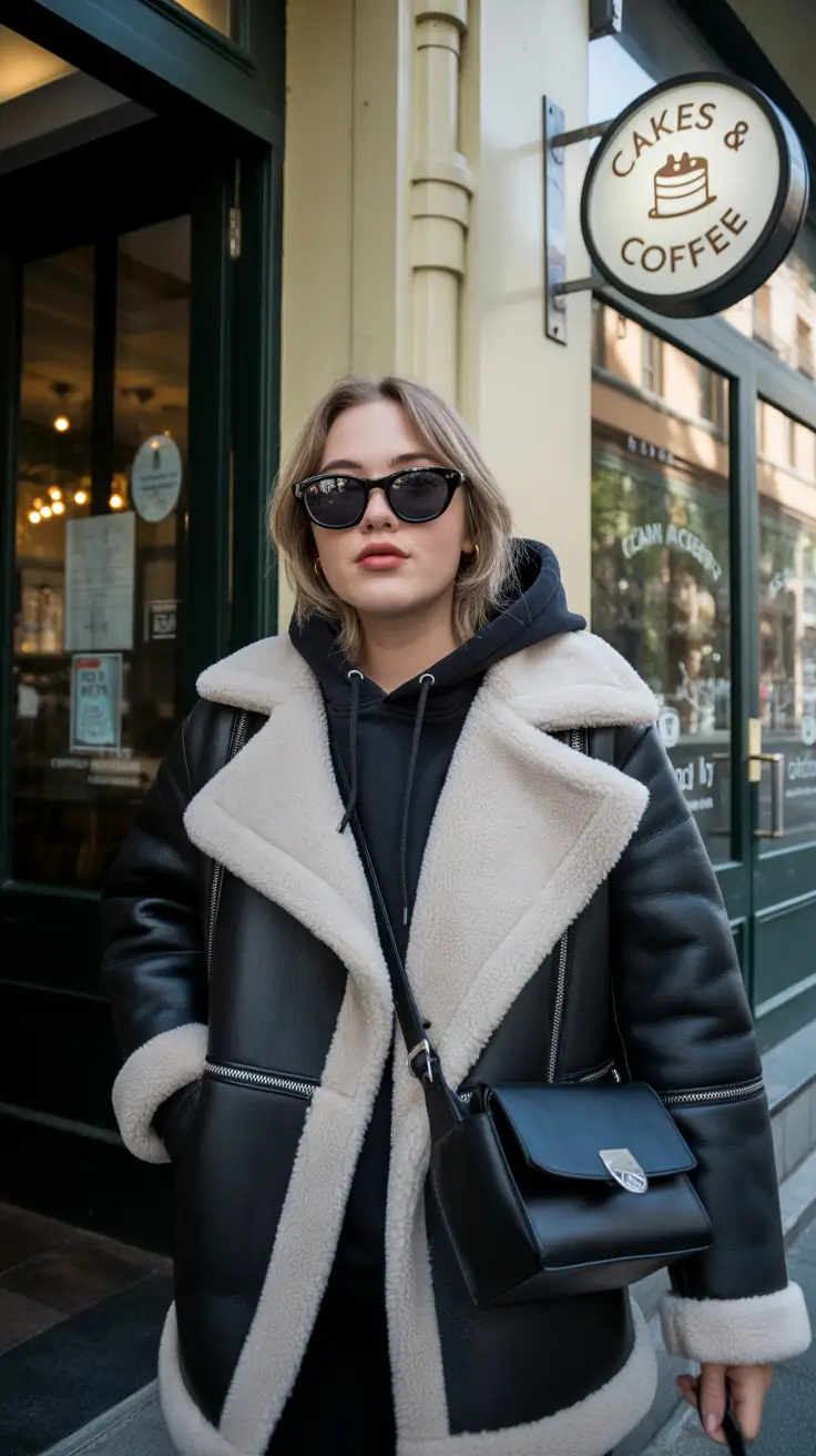 cold weather outfits 2026 Shearling & Espresso