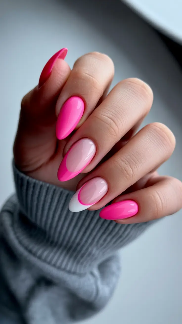 Cute Pink Christmas Nails 2025 Hot Pink French Glow