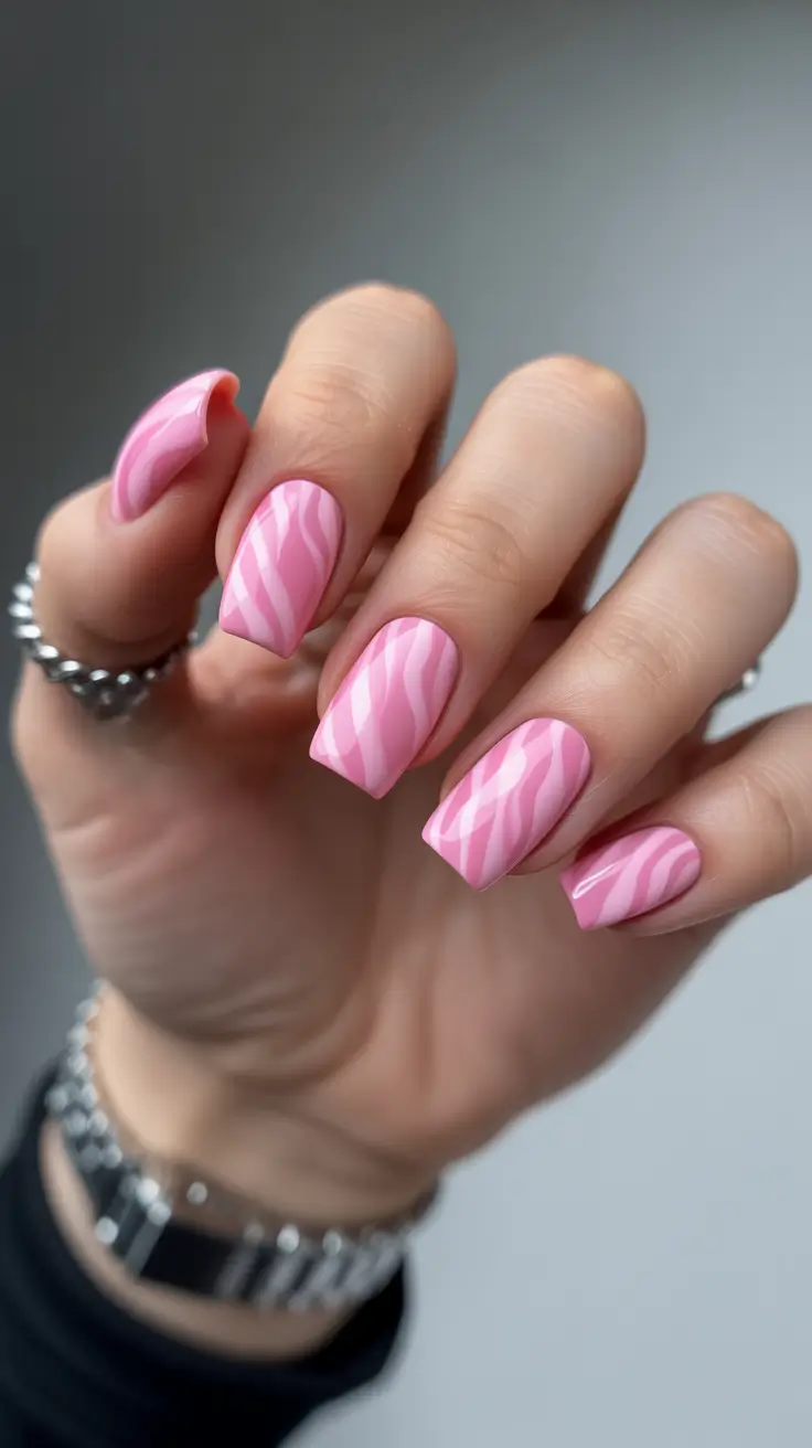 Cute Pink Christmas Nails 2025 Pink Candy Swirl Delight
