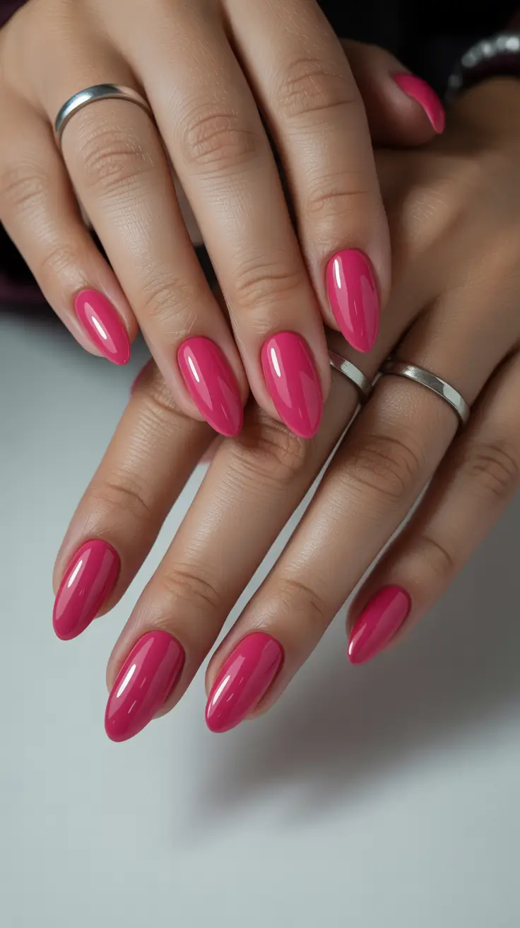 Cute Pink Christmas Nails 2025 Classic Cherry Pink Shine