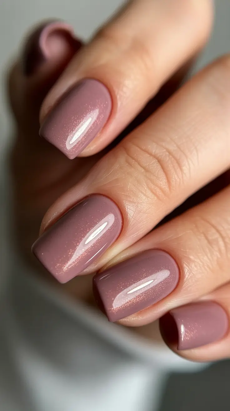 Cute Pink Christmas Nails 2025 Muted Mauve Holiday Square