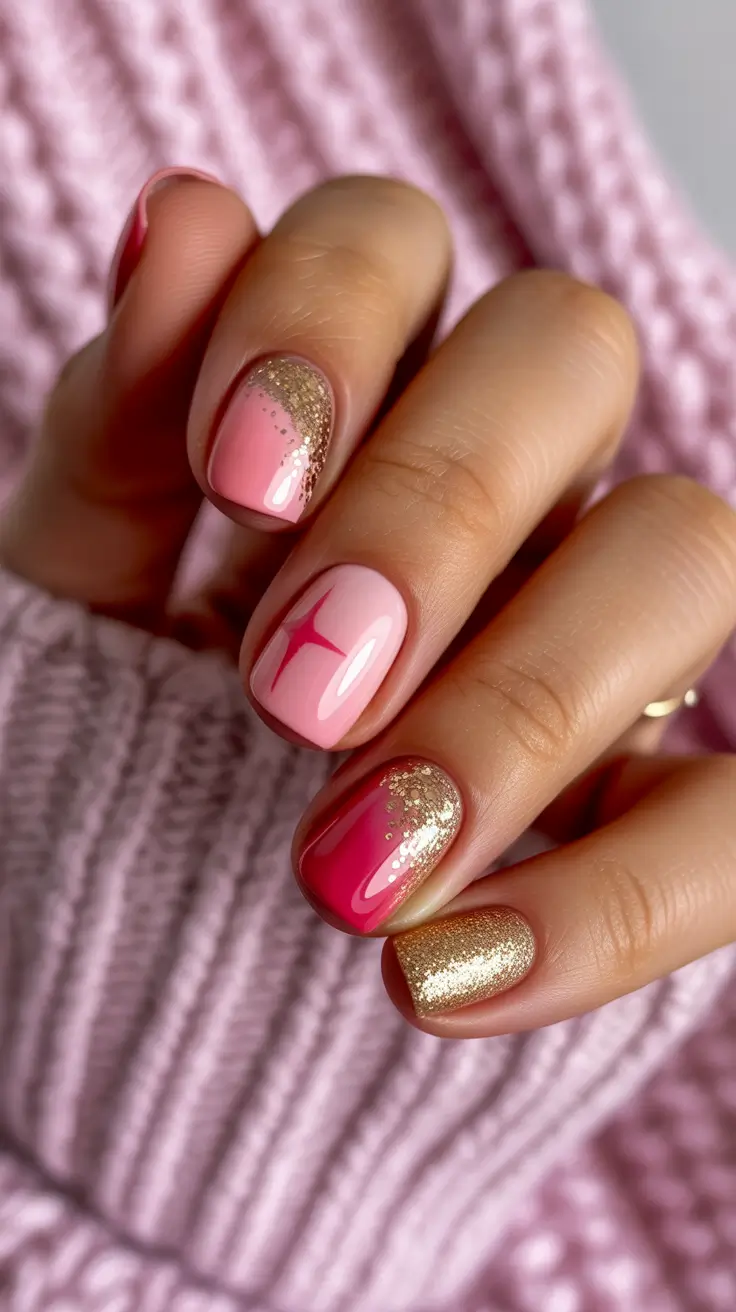Cute Pink Christmas Nails 2025 Golden Blush Christmas Mix