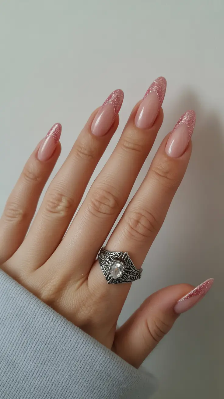 Cute Pink Christmas Nails 2025 Frosted Pink Sugar Tips