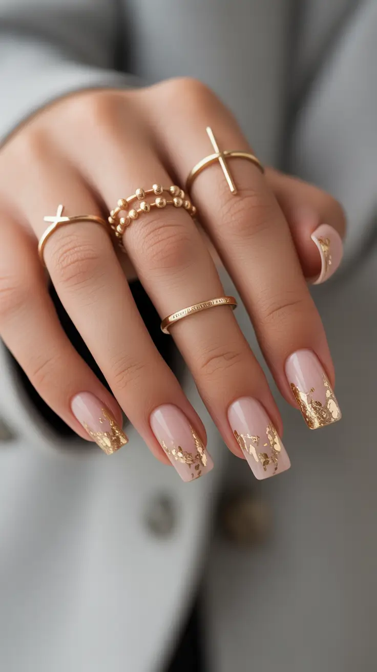 Cute Simple Nail Ideas for Christmas 2025 Golden Glamour French