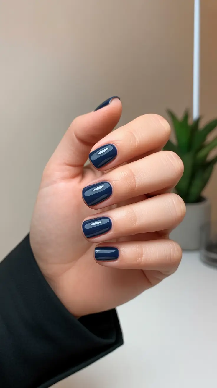 Cute Simple Nail Ideas for Christmas 2025 Midnight Navy Elegance