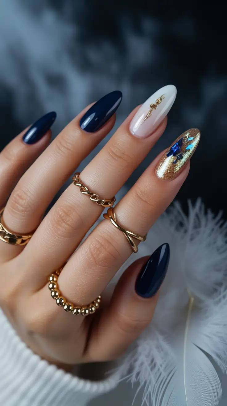 Cute Simple Nail Ideas for Christmas 2025 Starry Night Luxe