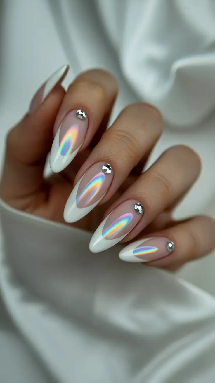 Cute Simple Nail Ideas for Christmas 2025 Holographic Ice Queen