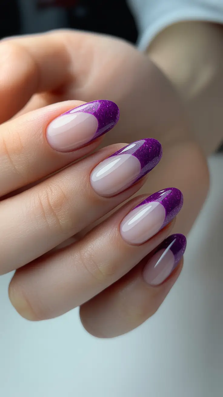 Cute Simple Nail Ideas for Christmas 2025 Amethyst Glitter Edge