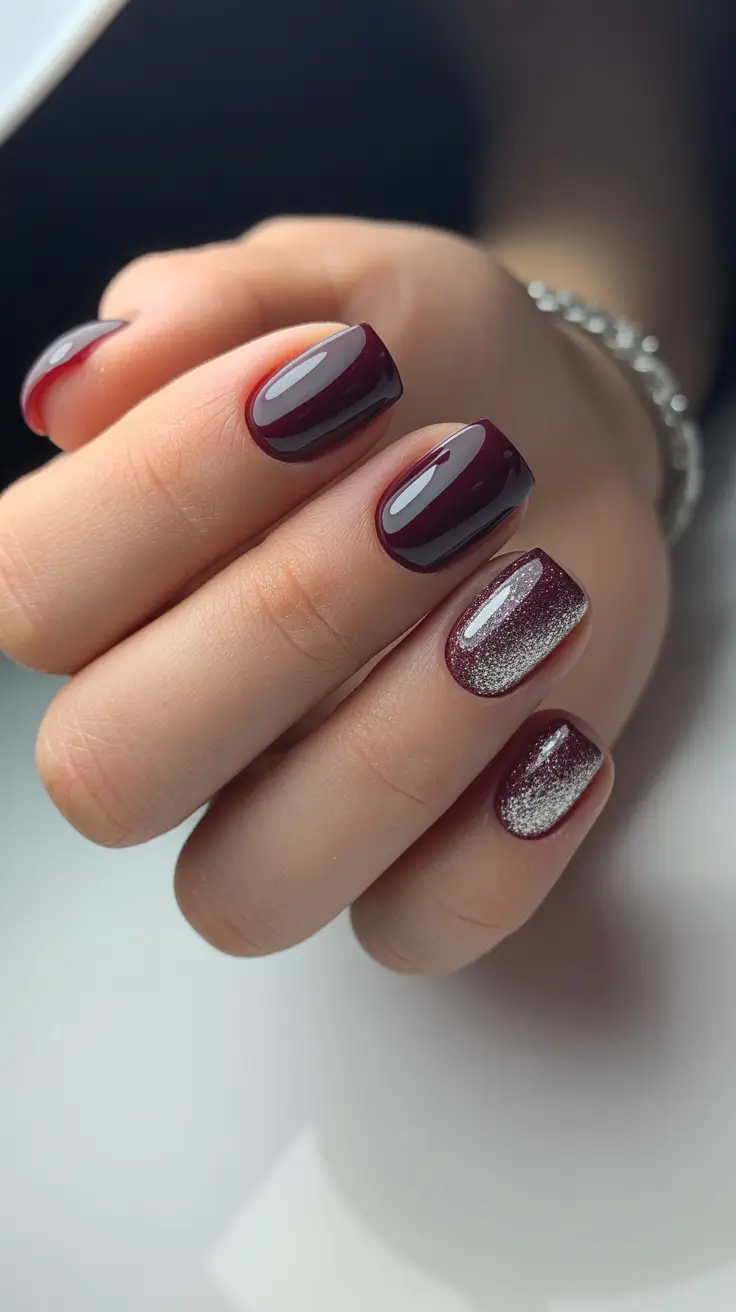 Cute Simple Nail Ideas for Christmas 2025 Mulled Wine Sparkle