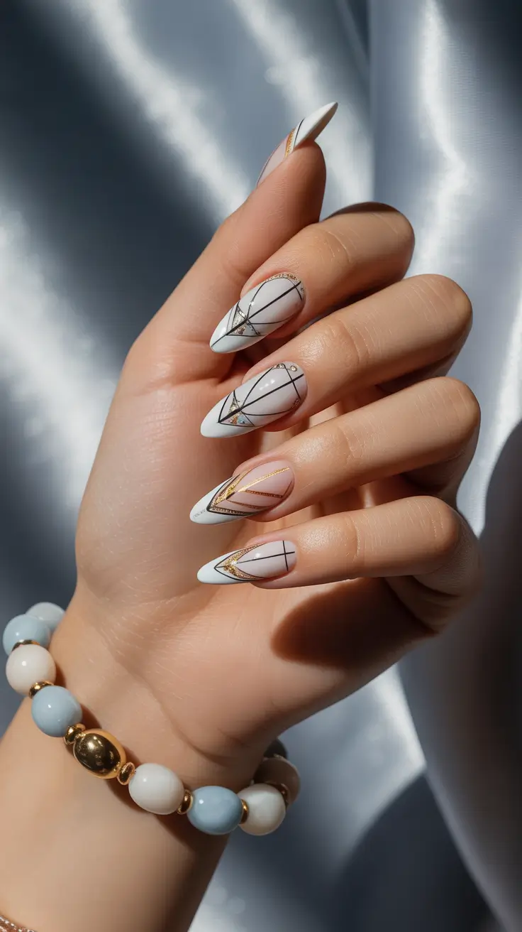 Cute Winter Gel Nails 2025-2026 Geometric Winter Glam