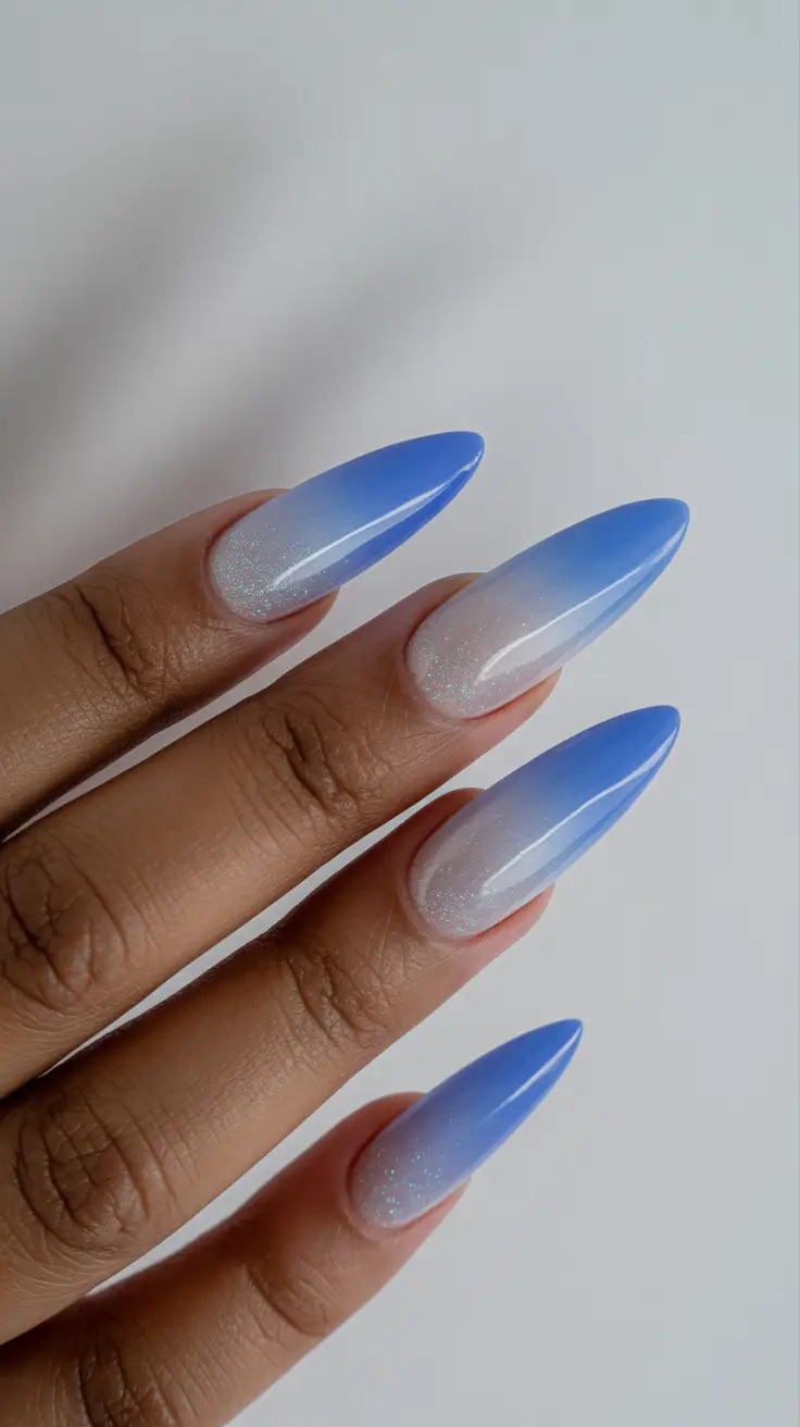 Cute Winter Gel Nails 2025-2026 Frosted Blue Horizon