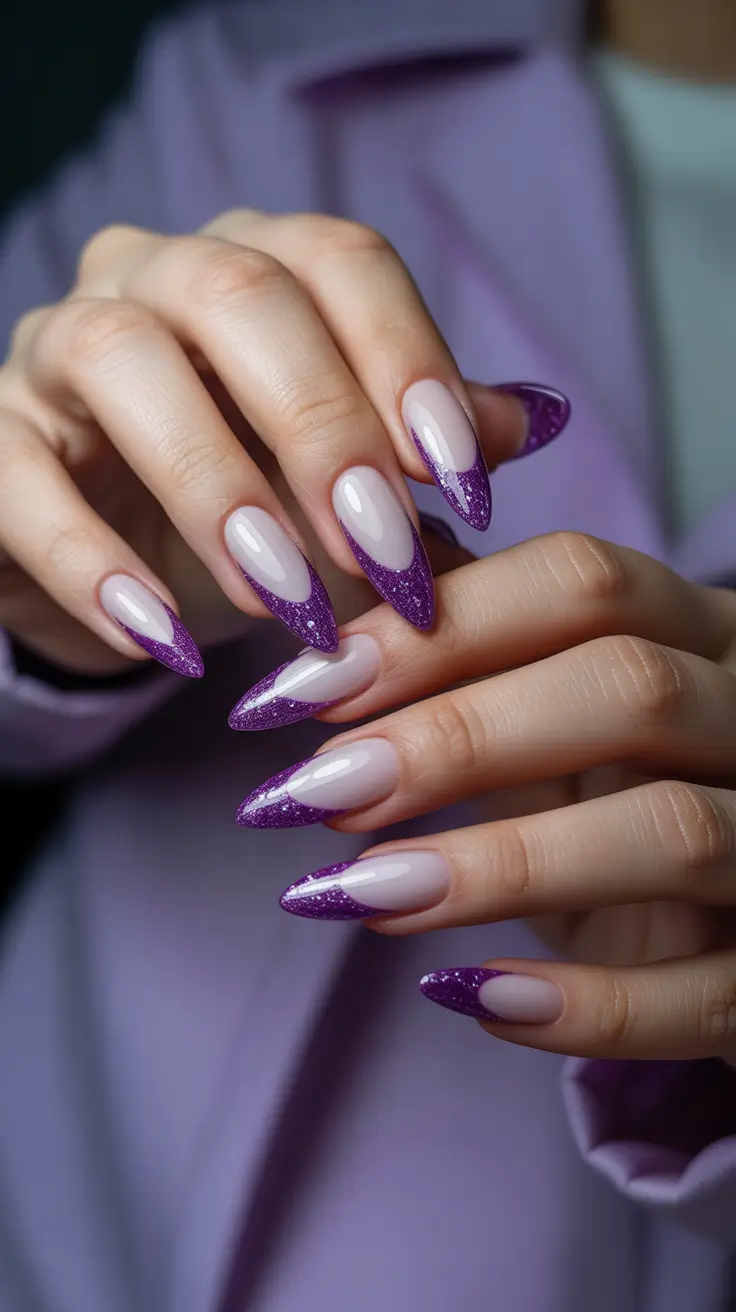 Cute Winter Gel Nails 2025-2026 Lavender Stardust French