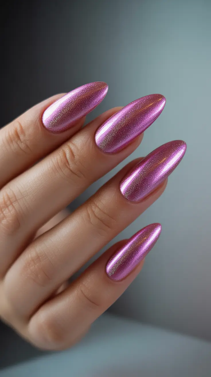 Cute Winter Gel Nails 2025-2026 Metallic Pink Daydream
