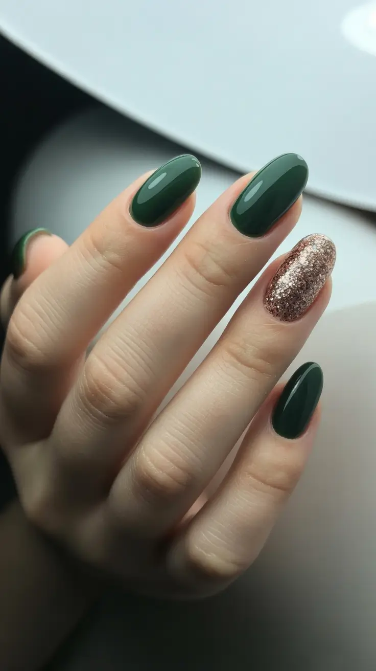 Cute Winter Gel Nails 2025-2026 Forest Spark Glam