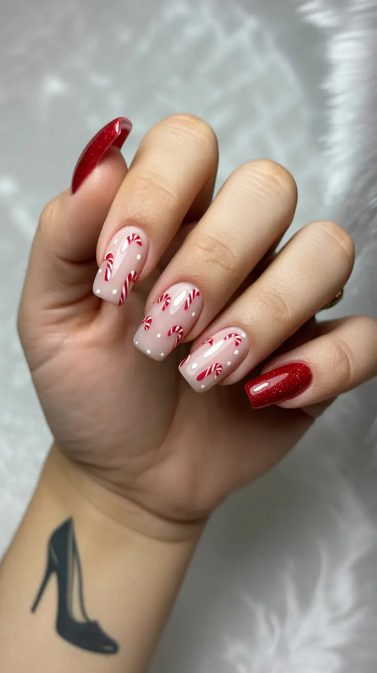 Easy Christmas Nails 2025 Candy Cane Sweetness