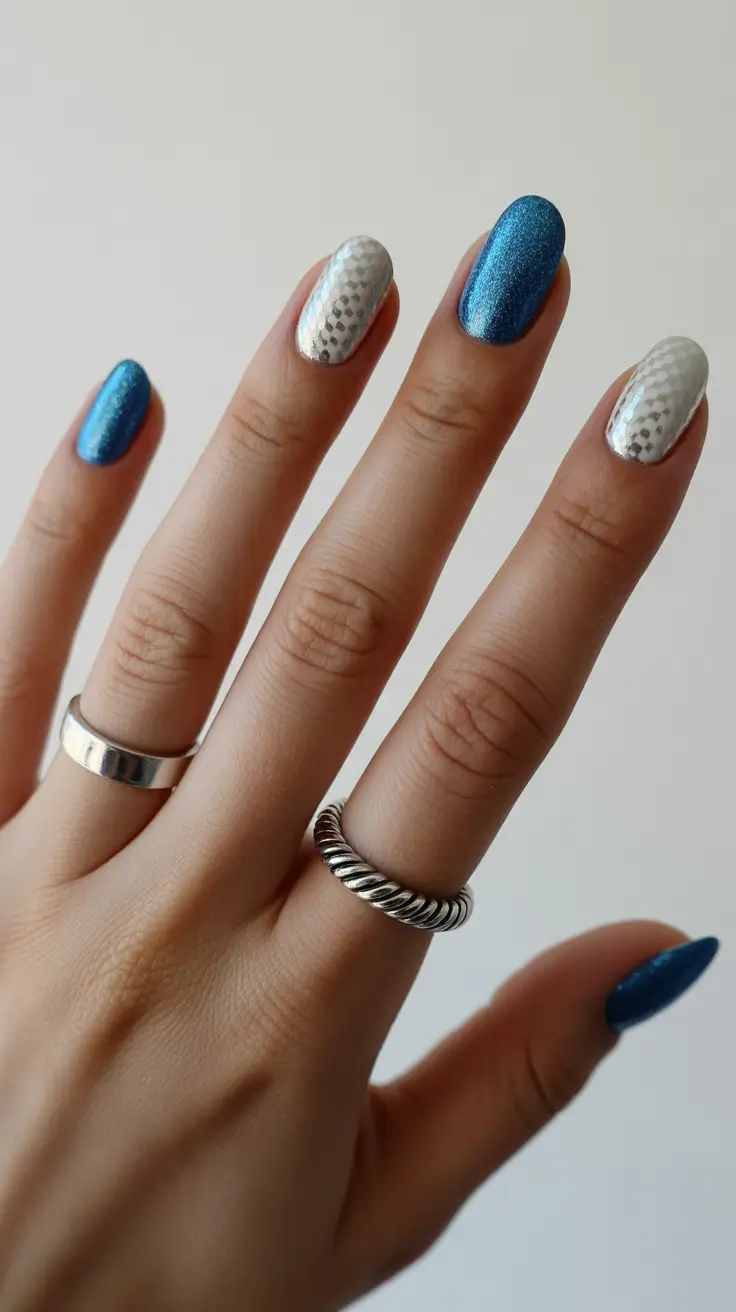Easy Christmas Nails 2025 Frosted Blue Chrome