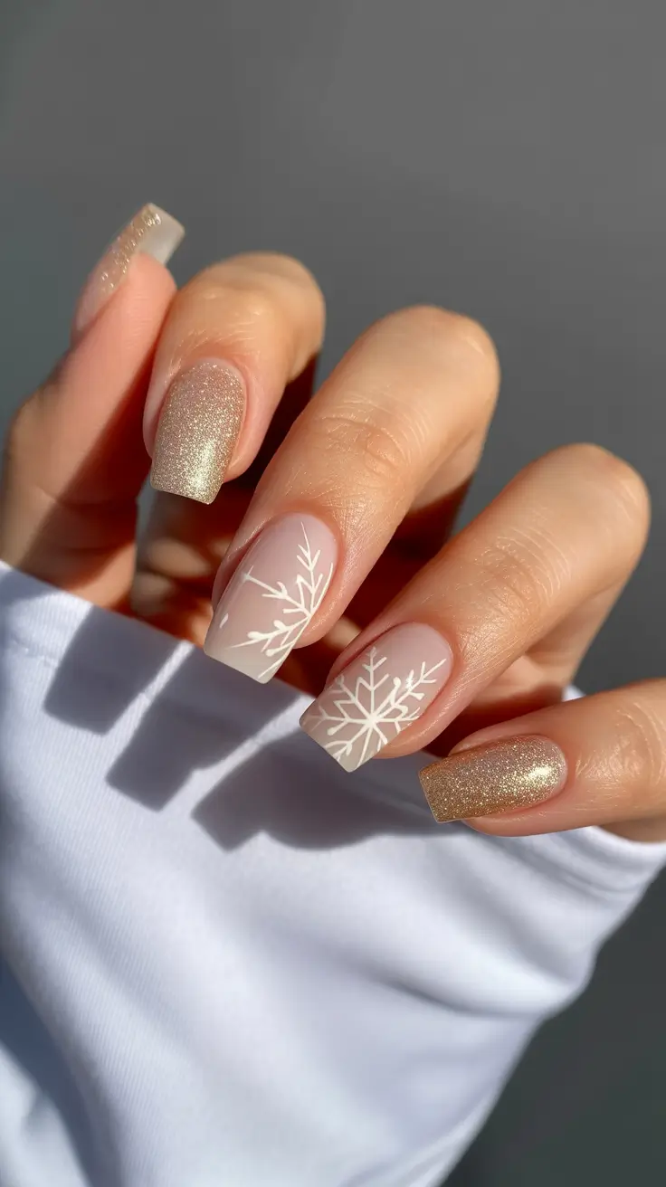Easy Christmas Nails 2025 Golden Snowfall