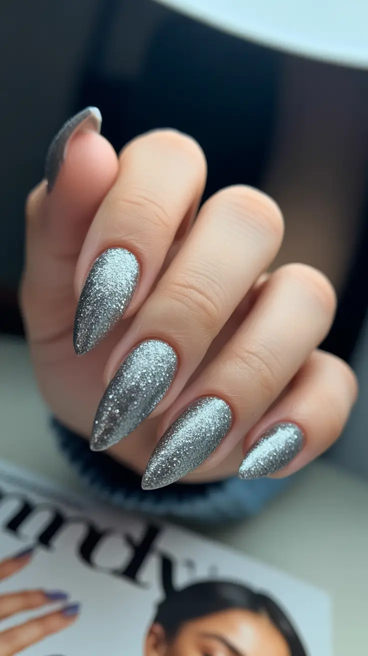 Easy Christmas Nails 2025 Silver Stardust