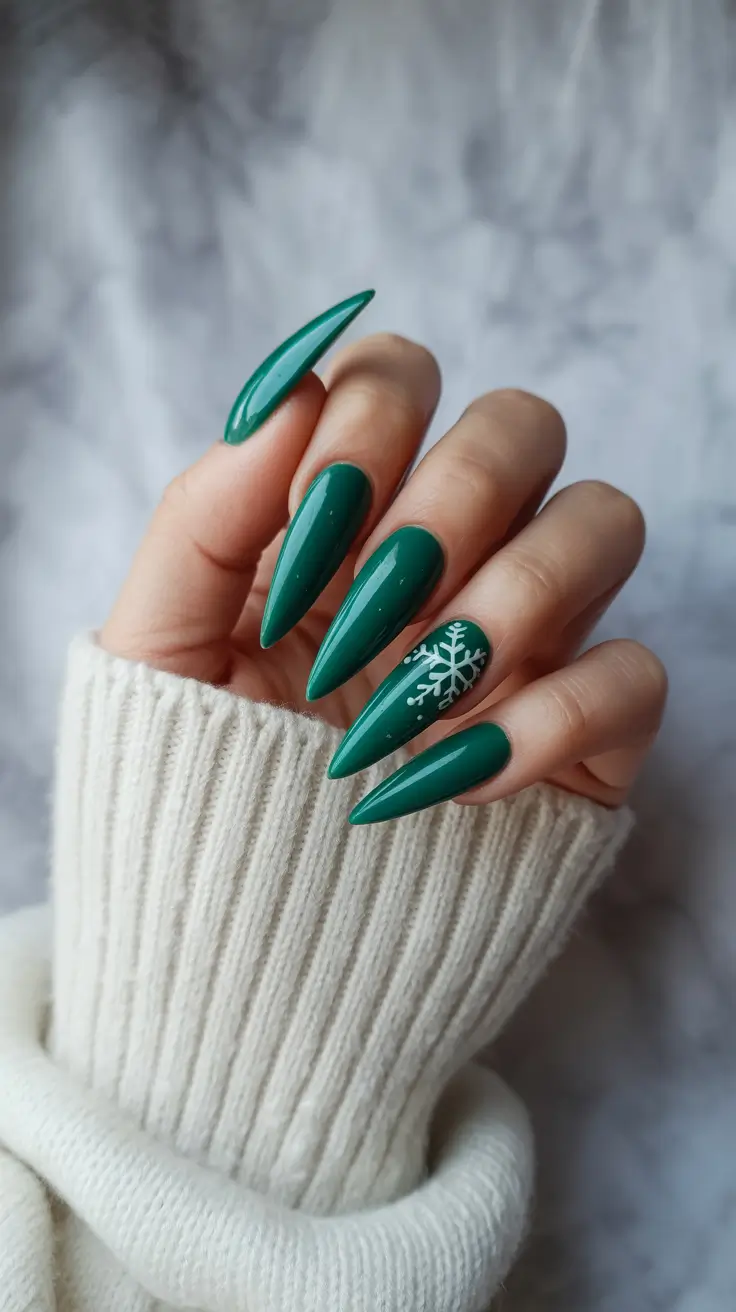 Easy Christmas Nails 2025 Evergreen Snowflake