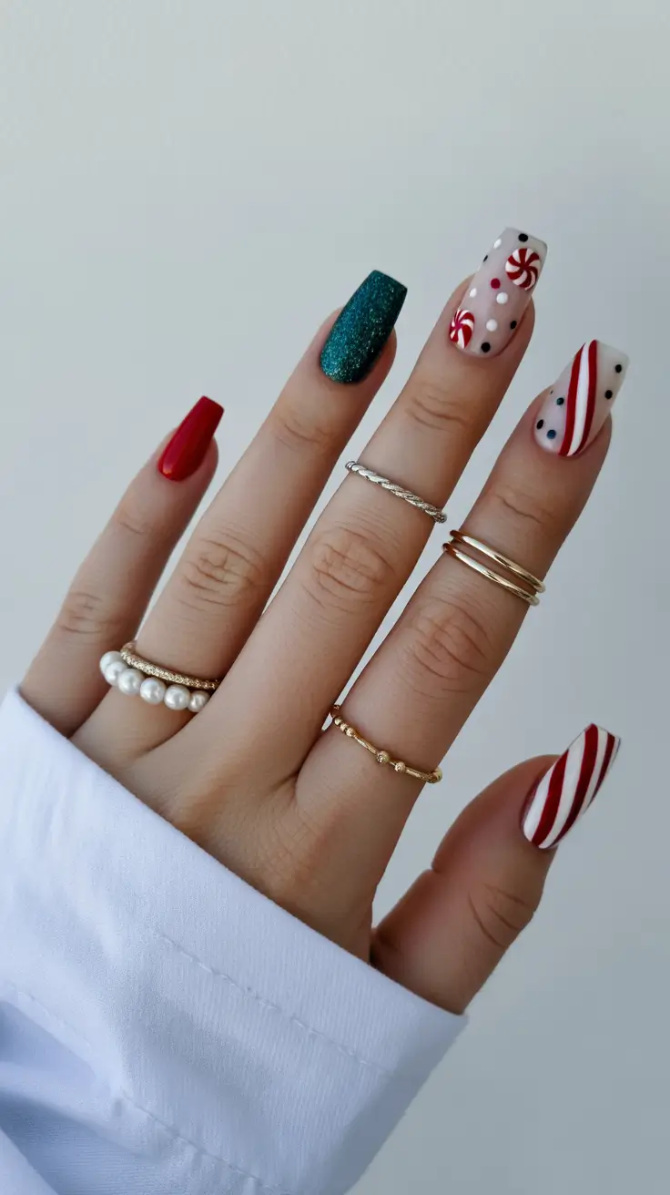 Easy Christmas Nails 2025 Peppermint Dream Mix