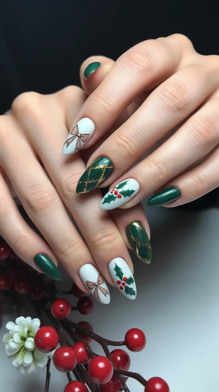 Easy Christmas Nails 2025 Holly & Bow Magic