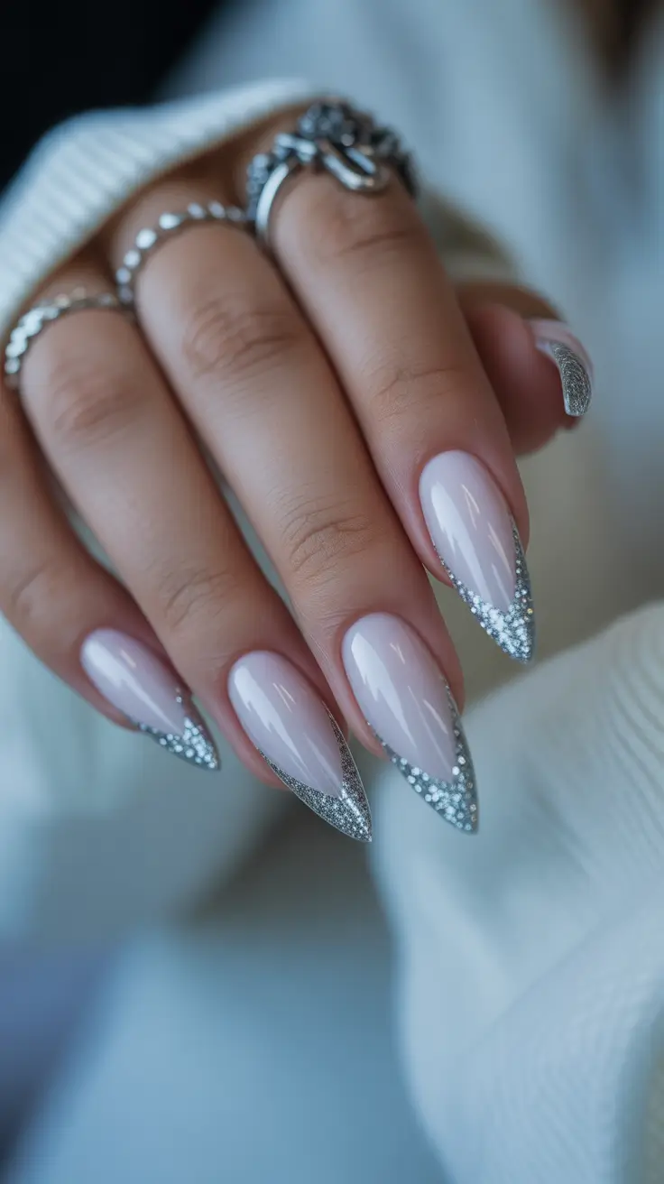 Easy Christmas Nails 2025 Frosted Silver French