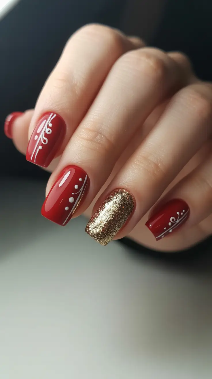 Easy Christmas Nails 2025 Red & Gold Harmony