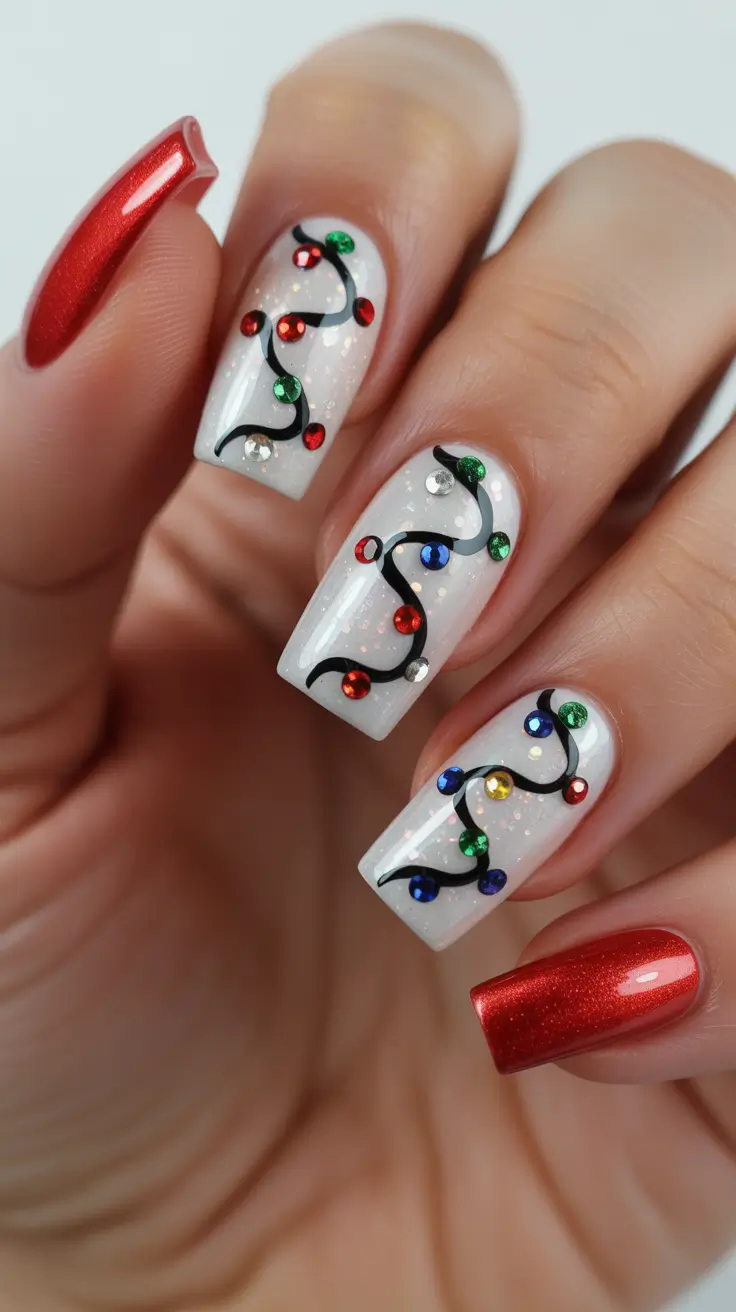 Easy Christmas Nails 2025 Twinkle Light Glam