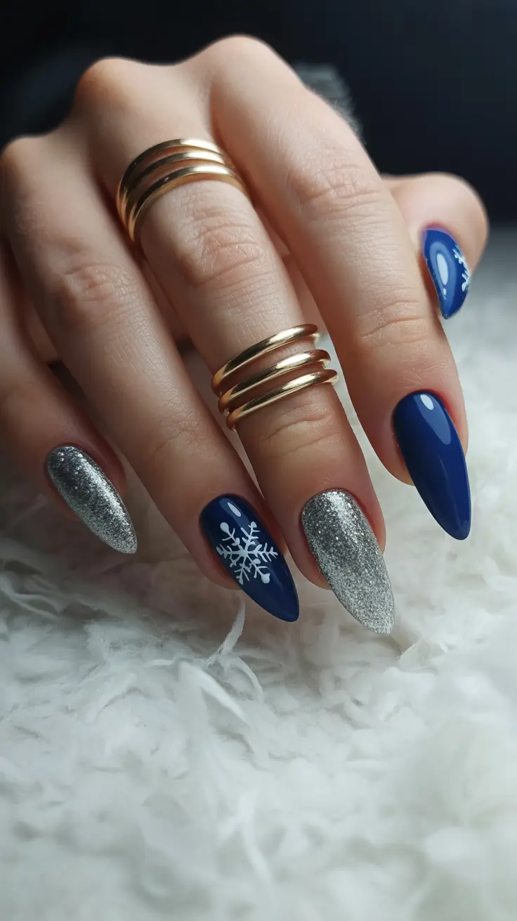 Easy Christmas Nails 2025 Midnight Snowfall