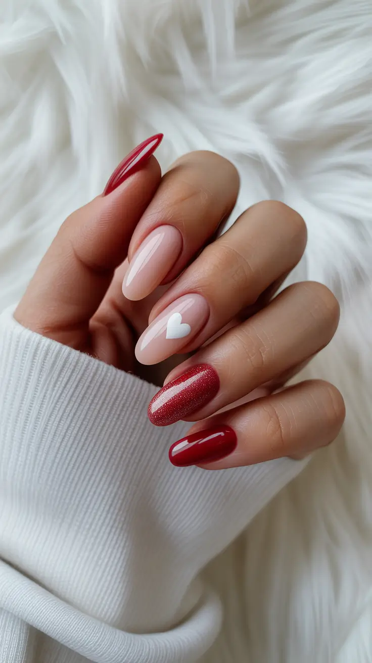 Easy Christmas Nails 2025 Red Velvet Heart