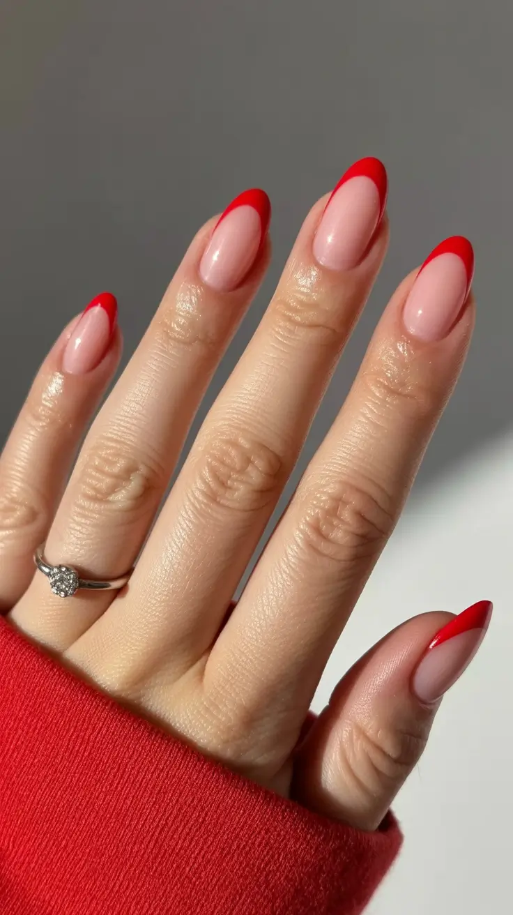 Easy Christmas Nails 2025 Red French Twist